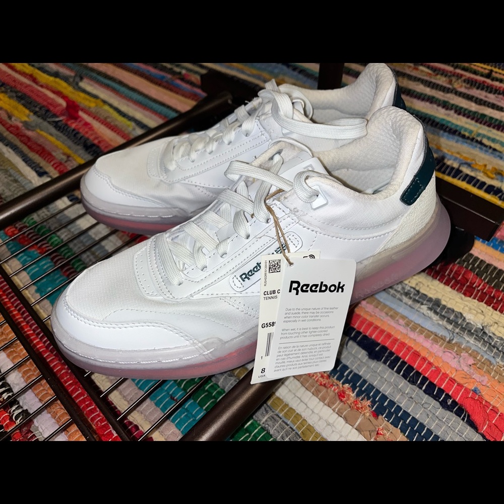 NEW Reebok Club C Legacy White Sneaker w/ Pink Rubber Sole (WITH TAGS AND BOX)